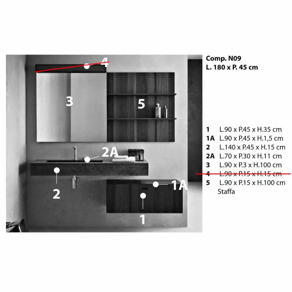 Përbërja për banjën e varur dhe modelin modern të prodhuar në Itali - Farart9 Viadurini