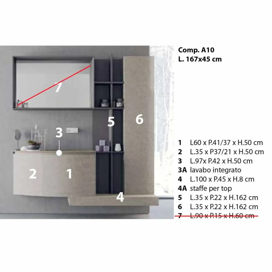 Përbërja e Banjës, Pezullimi i Dizajnit Modern Italian - Callisi10 Viadurini