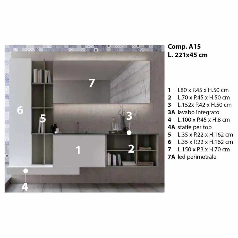 Përbërja e mobiljeve të banjës së pezulluar me dizajn modern të prodhuar në Itali - Callisi15 Viadurini