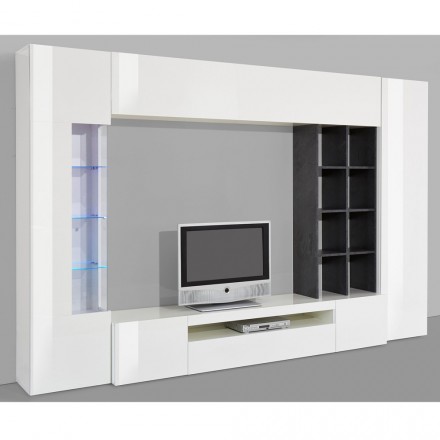 Përbërja e dhomës së ndenjes për mobilje dhe stendë TV në dizajn muri prej druri - Ciancia Viadurini