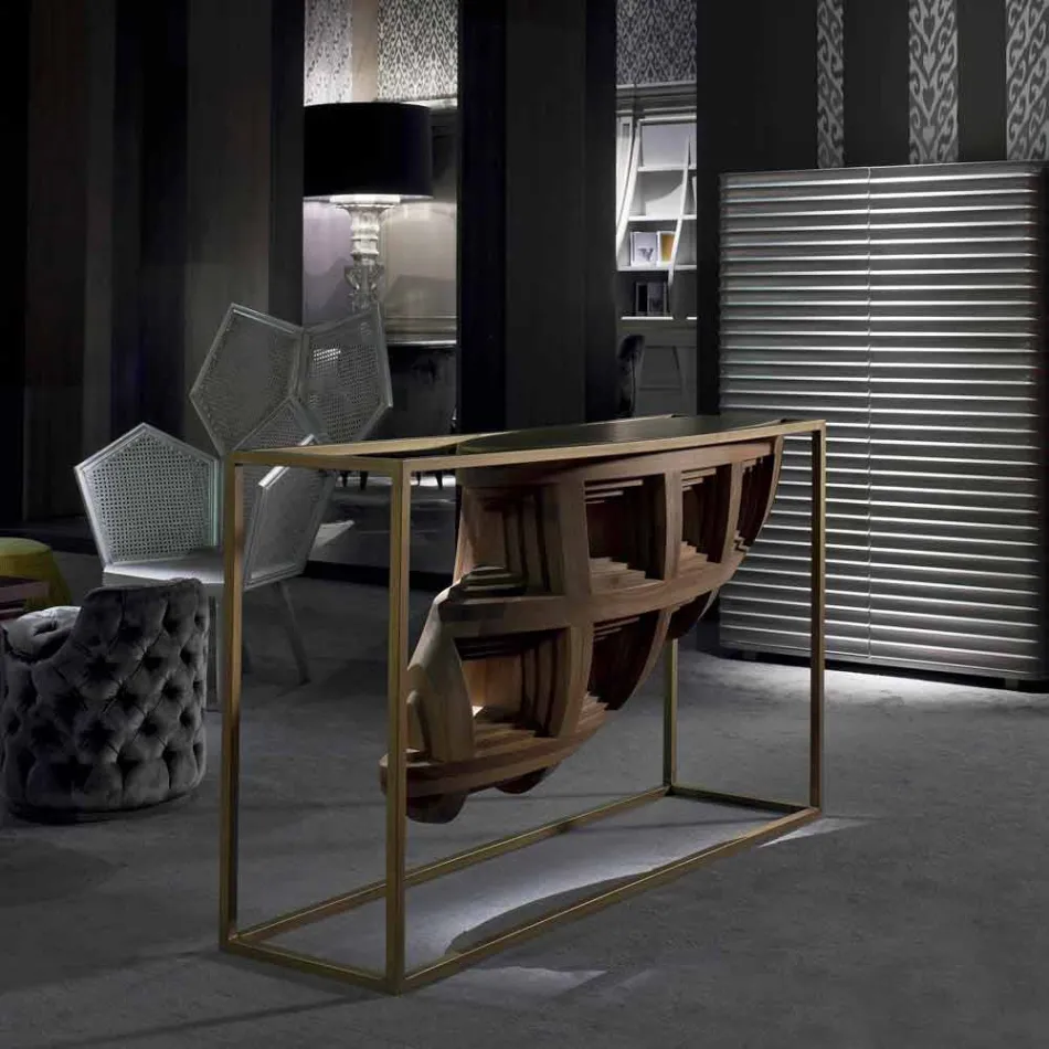 Konzoll luksoze për dizajn në dru arre të ngurtë dhe metal Pardo Viadurini