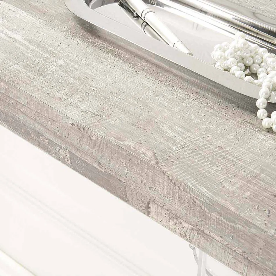 Tavolinë për Console Muri në Dru të Bardhë Gri ose Corten dhe Plexiglass - Leopardi Viadurini