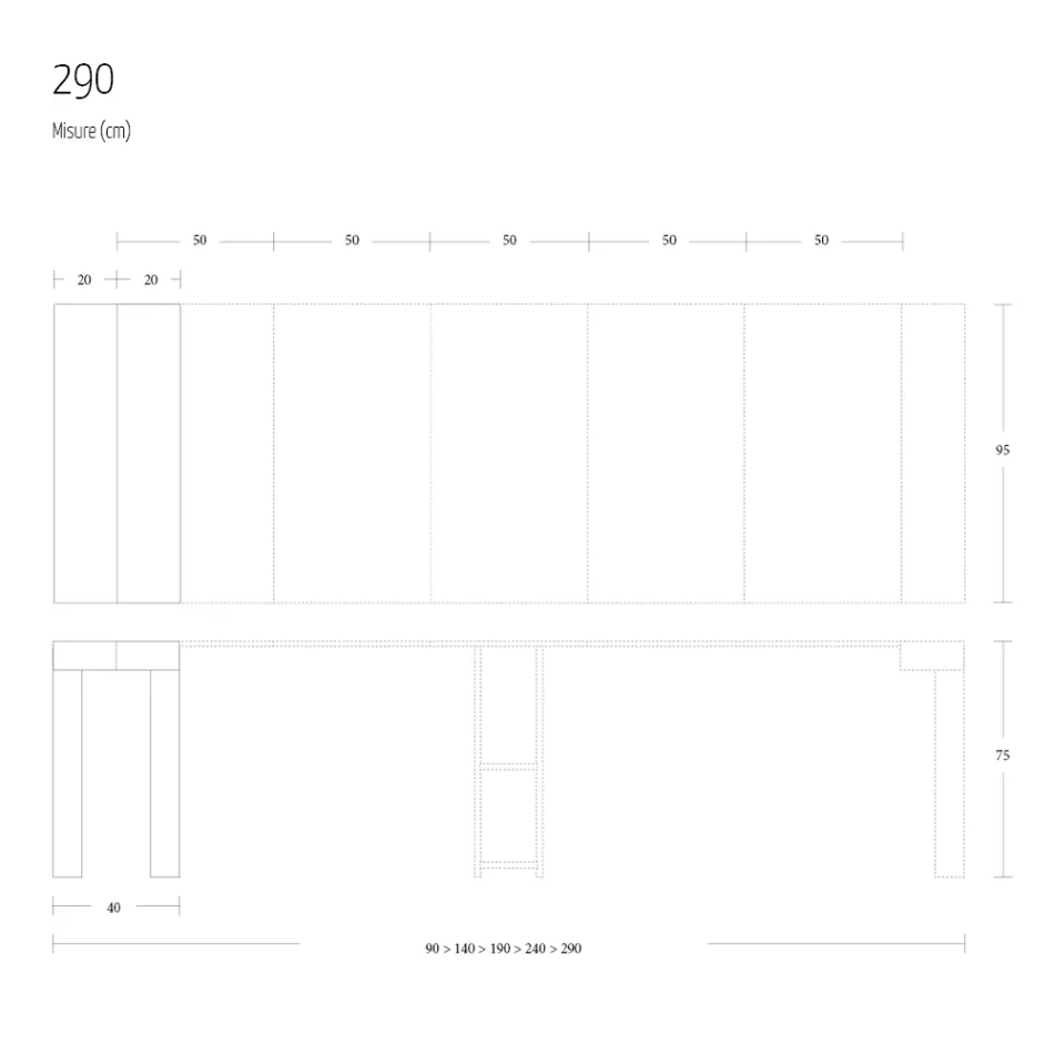 Konsolë e zgjatur deri në 290 cm në dru melamine Prodhuar në Itali - Paride Viadurini