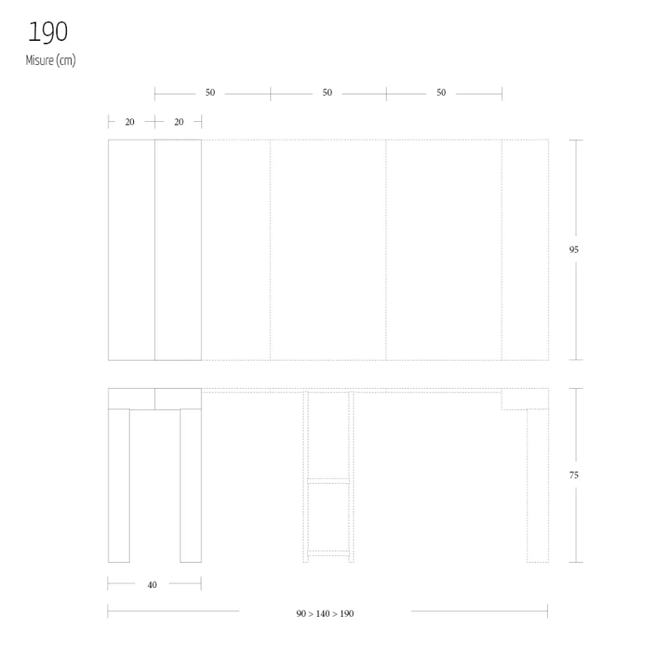 Konsolë e zgjatur deri në 290 cm në dru melamine Prodhuar në Itali - Paride Viadurini