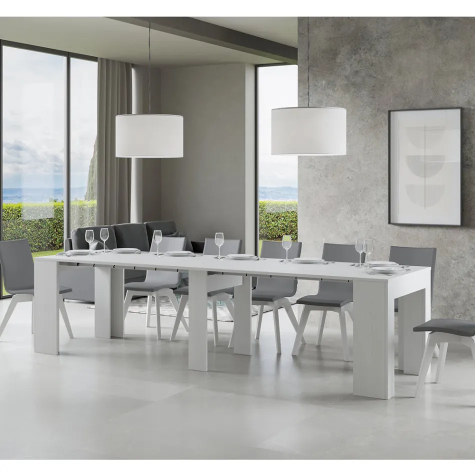 Konsolë e zgjerueshme deri në 307 cm në Mikrogrimca druri Made in Italy - Corona Viadurini