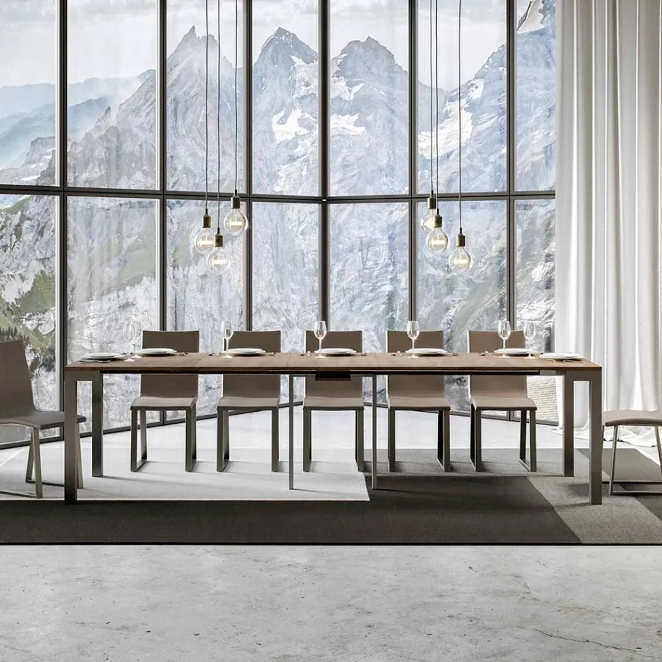 Konsolë e zgjerueshme e dizajnit modern në dru dhe hekur Prodhuar në Itali - Asnjëherë Viadurini