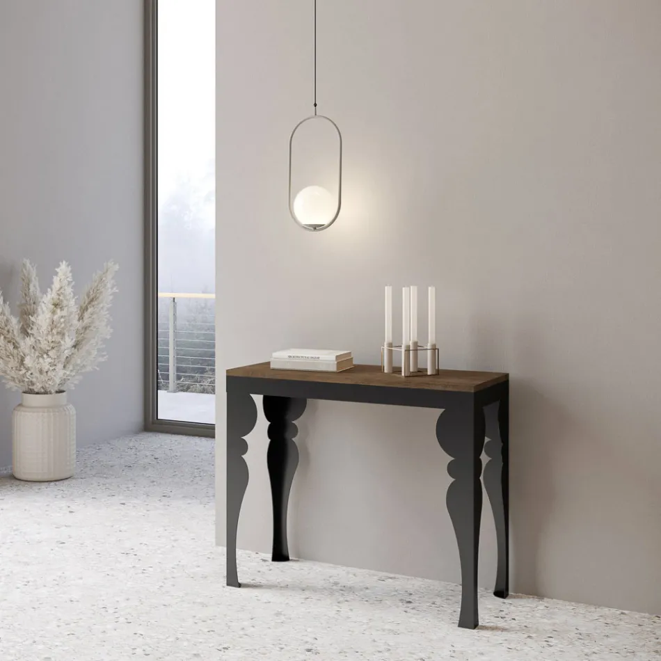 Konsola moderne e zgjerueshme në dru dhe metal antracit, Prodhuar në Itali - Sassone Viadurini