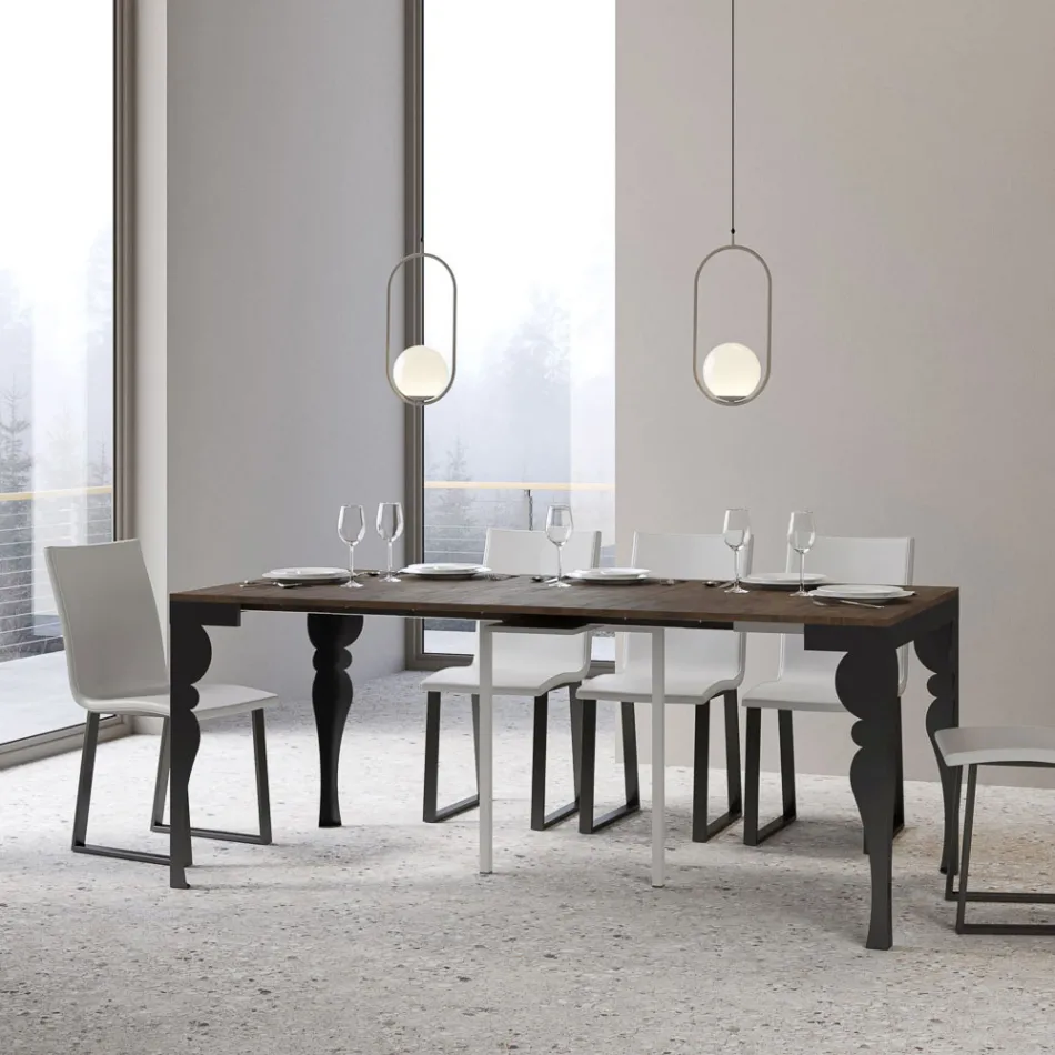 Konsola moderne e zgjerueshme në dru dhe metal antracit, Prodhuar në Itali - Sassone Viadurini