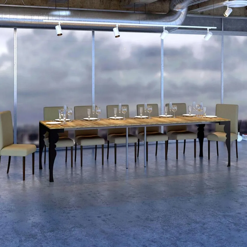 Konsola moderne e zgjerueshme në dru dhe metal antracit, Prodhuar në Itali - Sassone Viadurini