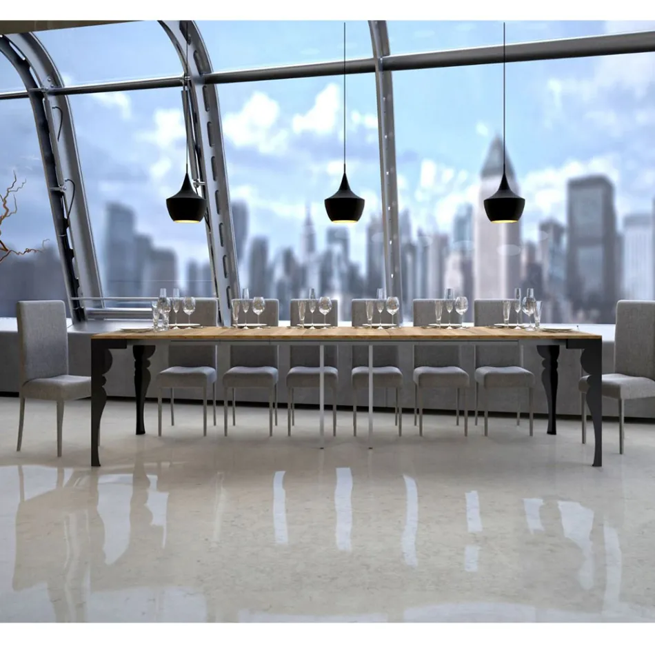 Konsola moderne e zgjerueshme në dru dhe metal antracit, Prodhuar në Itali - Sassone Viadurini