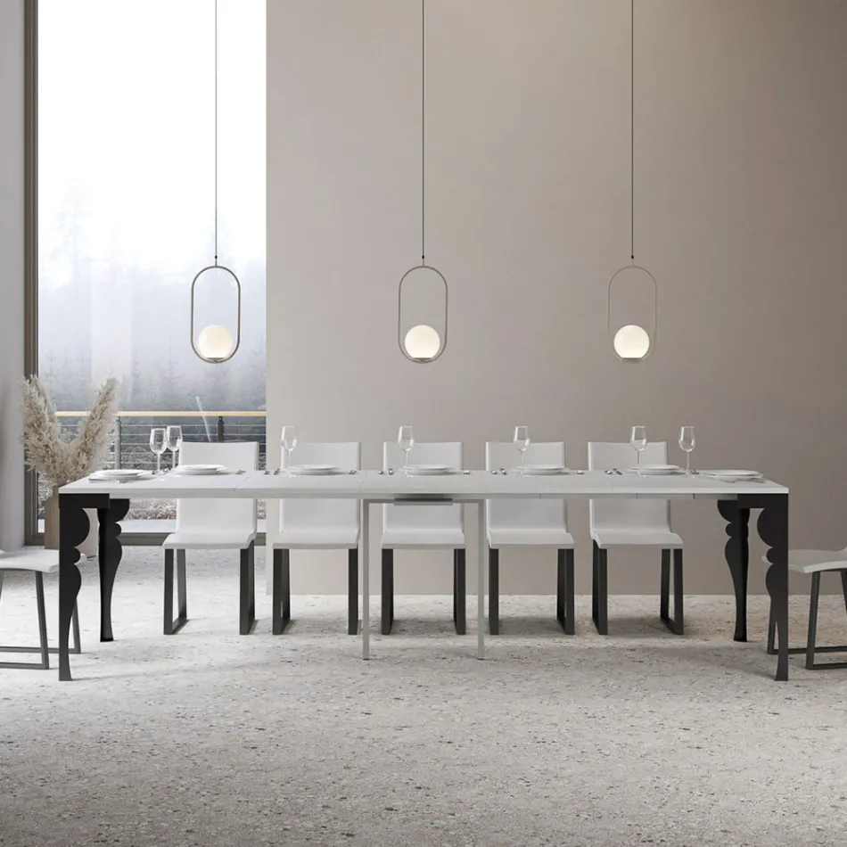 Konsola moderne e zgjerueshme në dru dhe metal antracit, Prodhuar në Itali - Sassone Viadurini