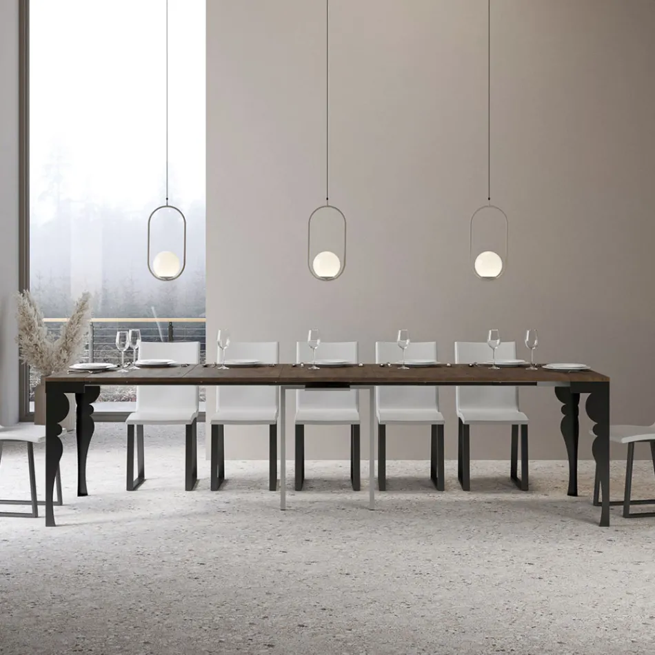 Konsola moderne e zgjerueshme në dru dhe metal antracit, Prodhuar në Itali - Sassone Viadurini