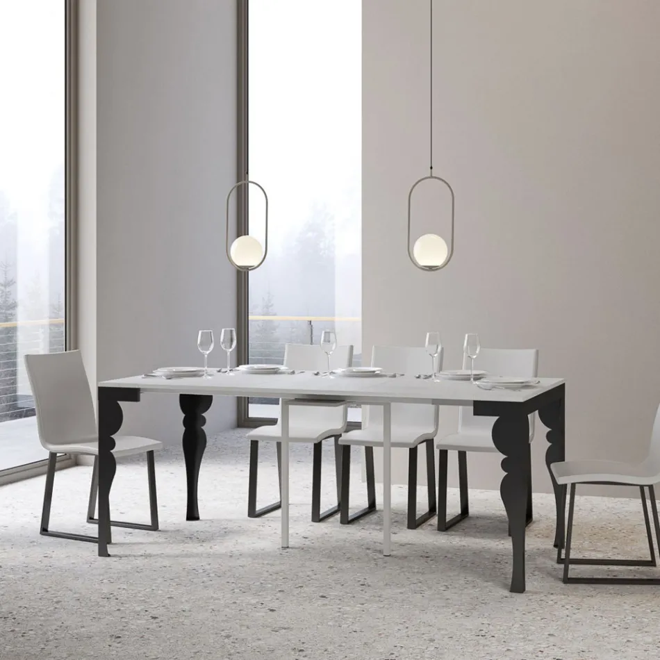 Konsola moderne e zgjerueshme në dru dhe metal antracit, Prodhuar në Itali - Sassone Viadurini