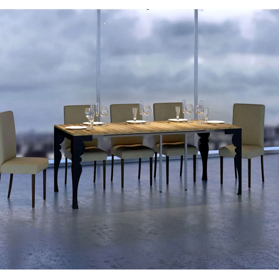 Konsola moderne e zgjerueshme në dru dhe metal antracit, Prodhuar në Itali - Sassone Viadurini