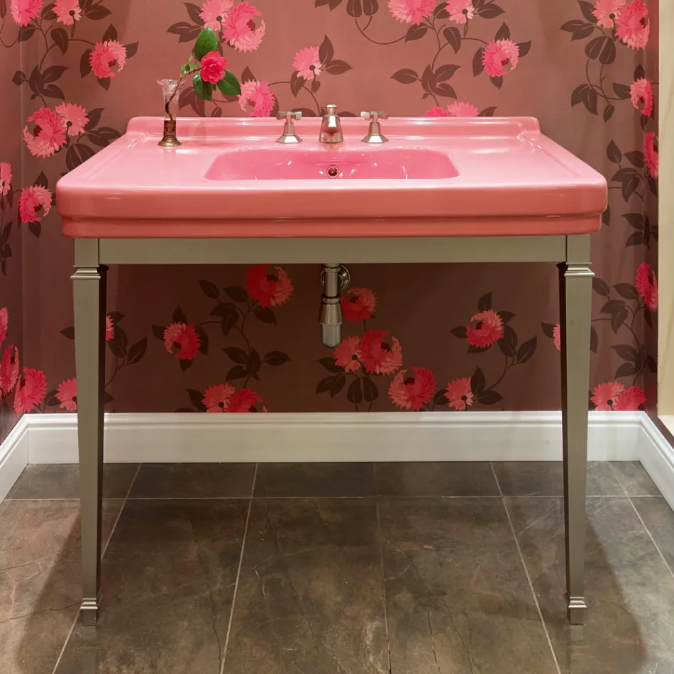 Konzola e banjës Vintage 105 cm në Qeramikë të Bardhë me Këmbë, Prodhuar në Itali - Marwa Viadurini