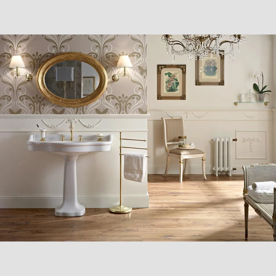 Konsolë banjoje qeramike Vintage në kolonë, Prodhuar në Itali - Paulina Viadurini