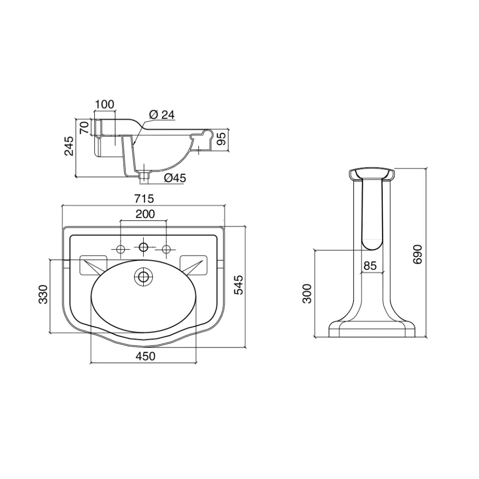 Konsolë banjoje qeramike Vintage në kolonë, Prodhuar në Itali - Paulina Viadurini