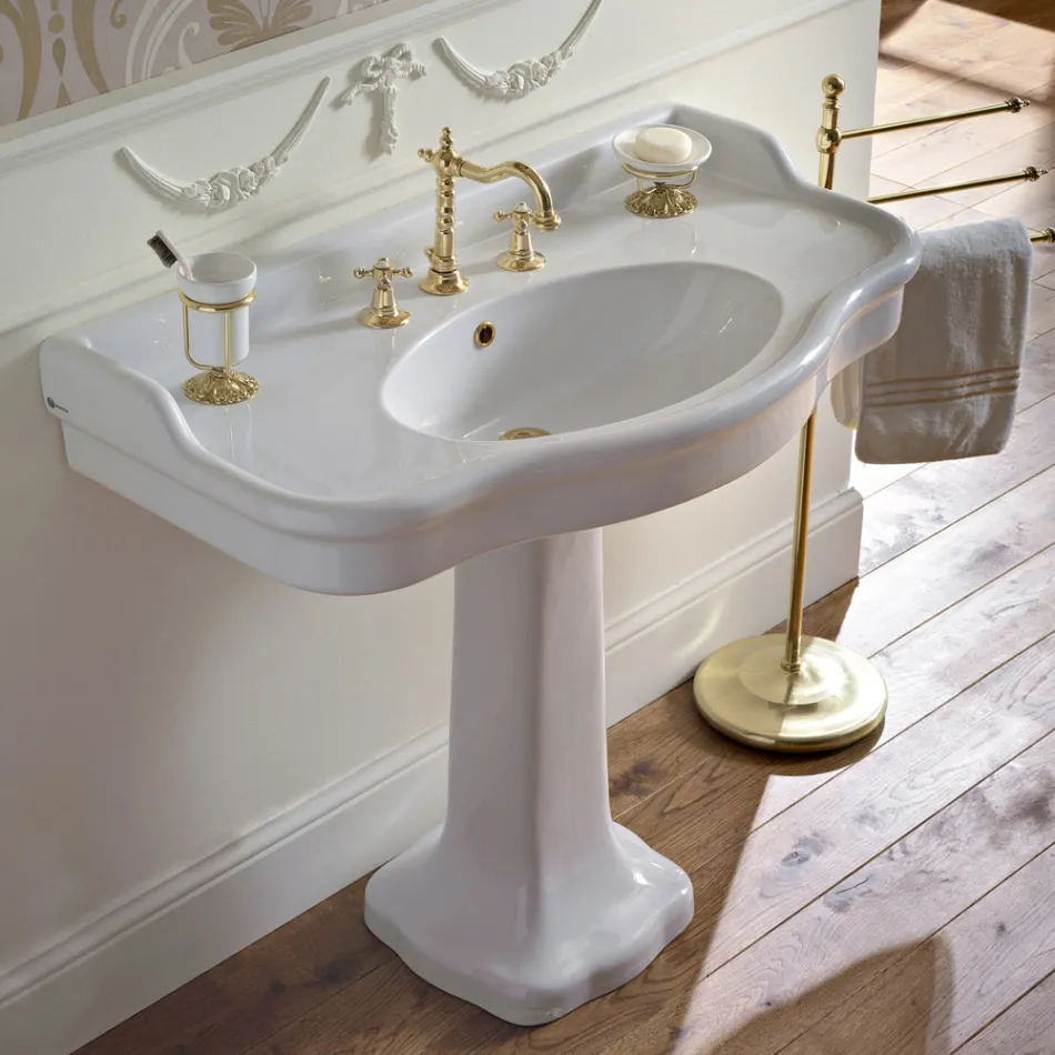 Konsolë banjoje qeramike Vintage në kolonë, Prodhuar në Itali - Paulina Viadurini