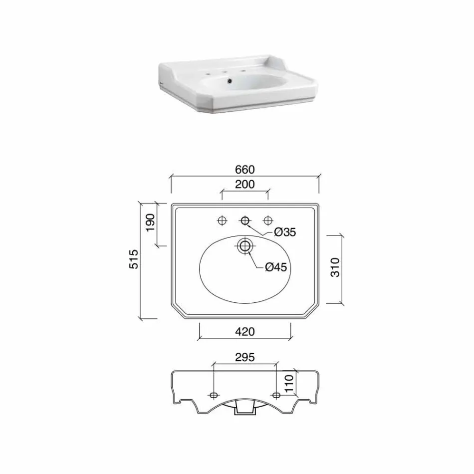 Konzollë për banjë qeramike 65 cm me këmbë metalike të bëra në Itali Nausica Viadurini