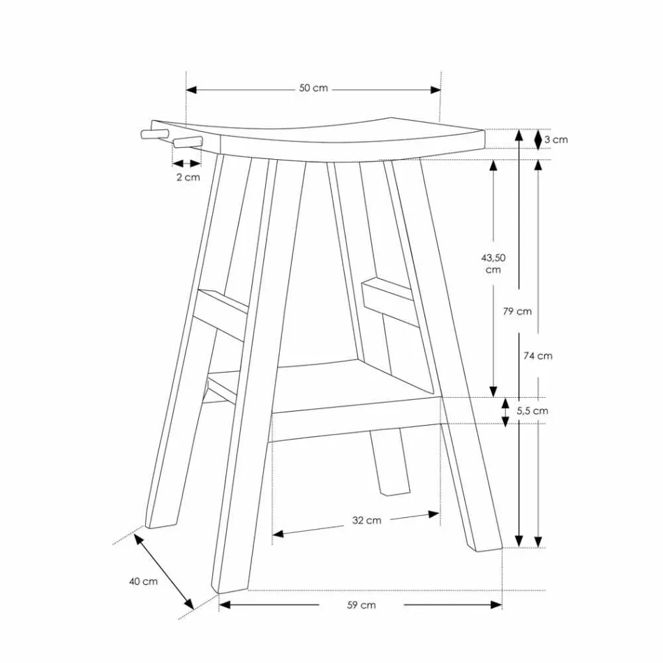 Konsolë banjo moderne në dru tik natyral me grepa anësore - Zacary Viadurini