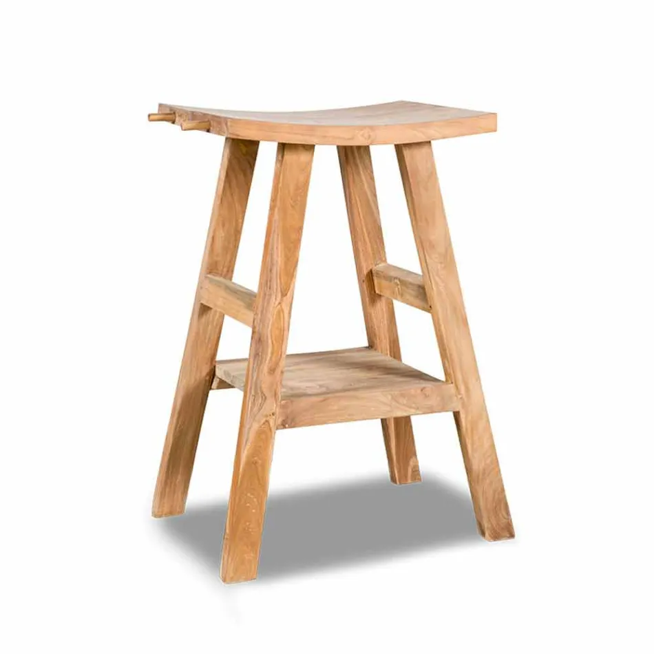 Konsolë banjo moderne në dru tik natyral me grepa anësore - Zacary Viadurini