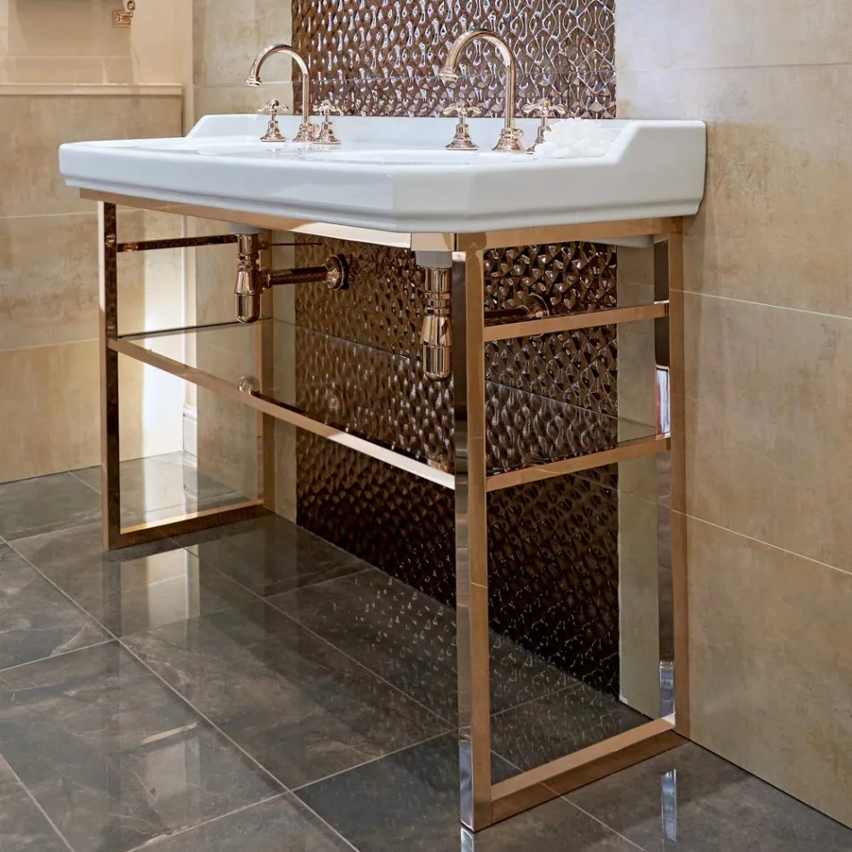 Konsolë banjo L 135 cm me Double Bowl në Qeramikë me Këmbë - Nausica Viadurini