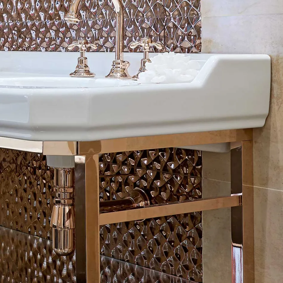 Konsolë banjo L 135 cm me Double Bowl në Qeramikë me Këmbë - Nausica Viadurini