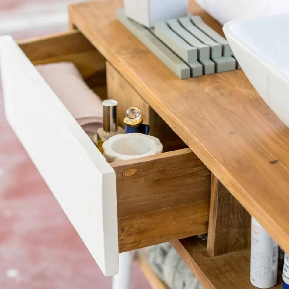 Tavolinë konzollash moderne për banjë në tik natyral Pistoia Viadurini