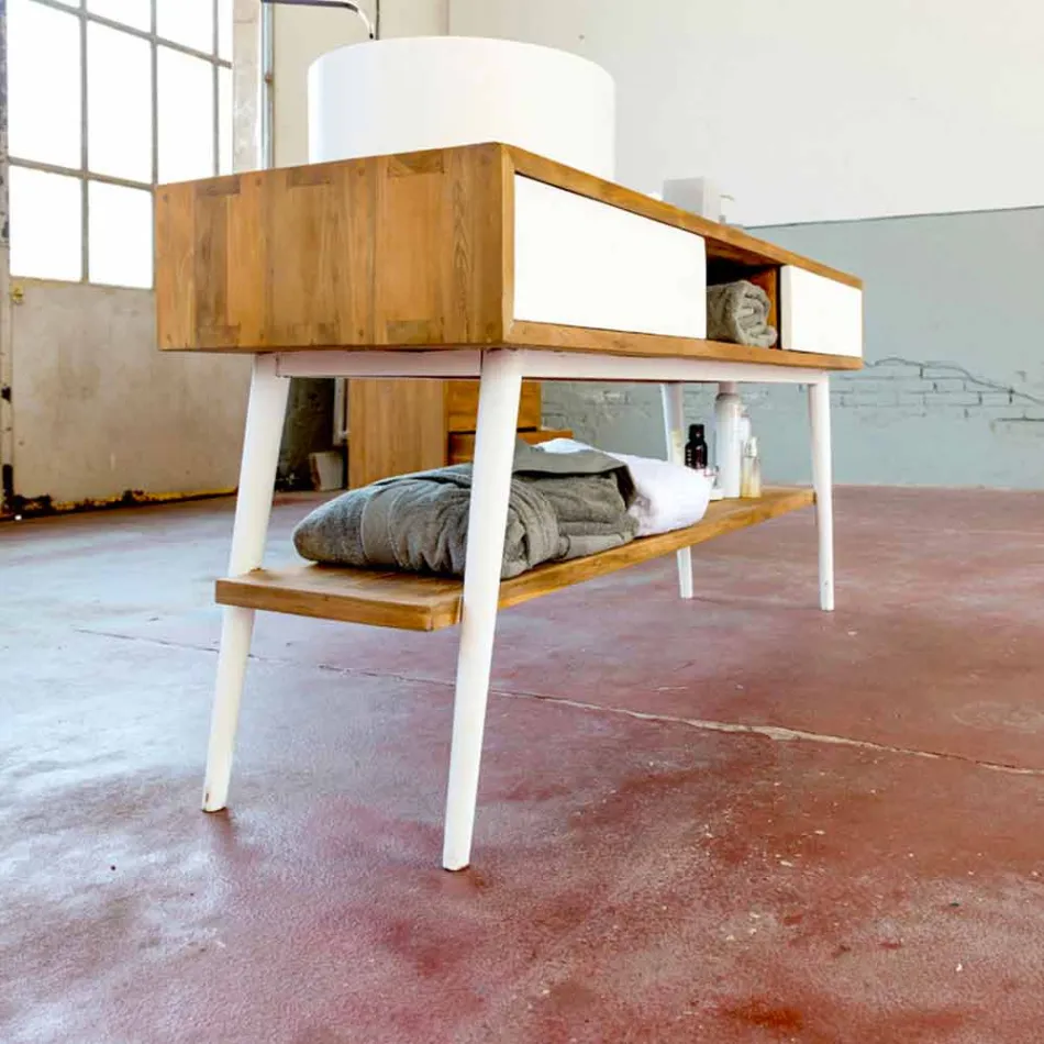 Tavolinë konzollash moderne për banjë në tik natyral Pistoia Viadurini