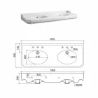 Konsola e banjës L 135 cm me një tas të dyfishtë në qeramikë të bërë në Itali - Nausica Viadurini