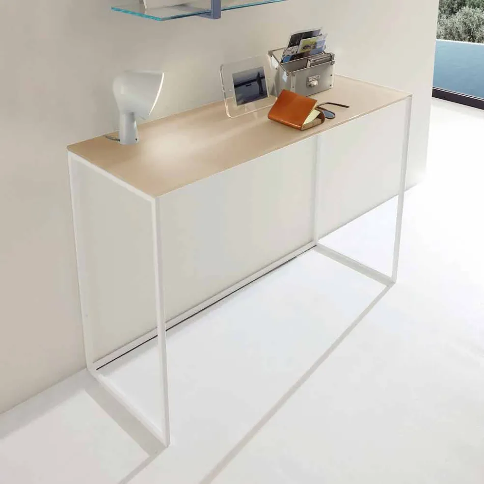 Konsolë e dhomës së ndenjes metalike me majë kristali të prodhuar në Itali - Iridio Viadurini