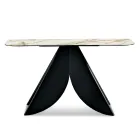 Tavolinë Konsole Metalike Cristina me Sipërfaqe Qeramike me Efekt Mermeri për Dhomën e Ndenjes Viadurini