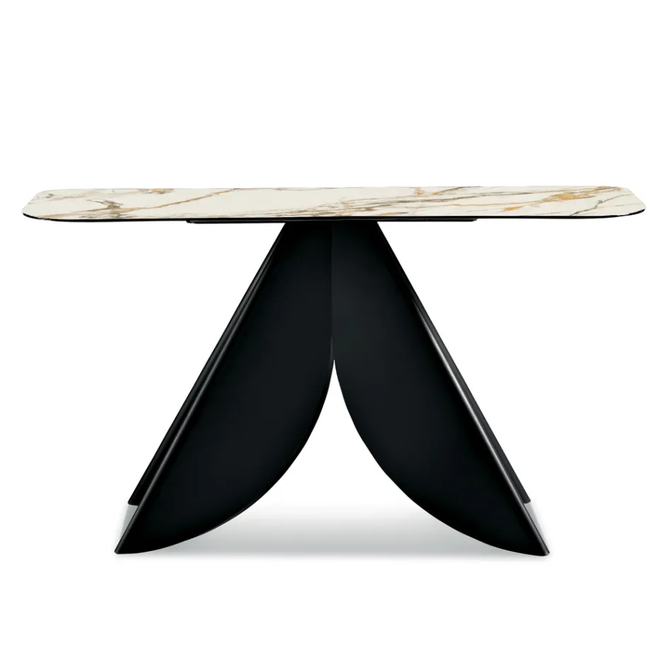 Tavolinë Konsole Metalike Cristina me Sipërfaqe Qeramike me Efekt Mermeri për Dhomën e Ndenjes Viadurini