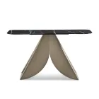 Tavolinë Konsole Metalike Cristina me Sipërfaqe Qeramike me Efekt Mermeri për Dhomën e Ndenjes Viadurini