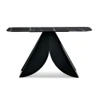 Tavolinë Konsole Metalike Cristina me Sipërfaqe Qeramike me Efekt Mermeri për Dhomën e Ndenjes Viadurini