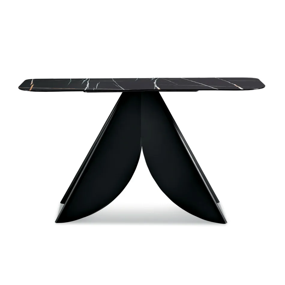 Tavolinë Konsole Metalike Cristina me Sipërfaqe Qeramike me Efekt Mermeri për Dhomën e Ndenjes Viadurini