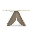Tavolinë Konsole Metalike Cristina me Sipërfaqe Qeramike me Efekt Mermeri për Dhomën e Ndenjes Viadurini