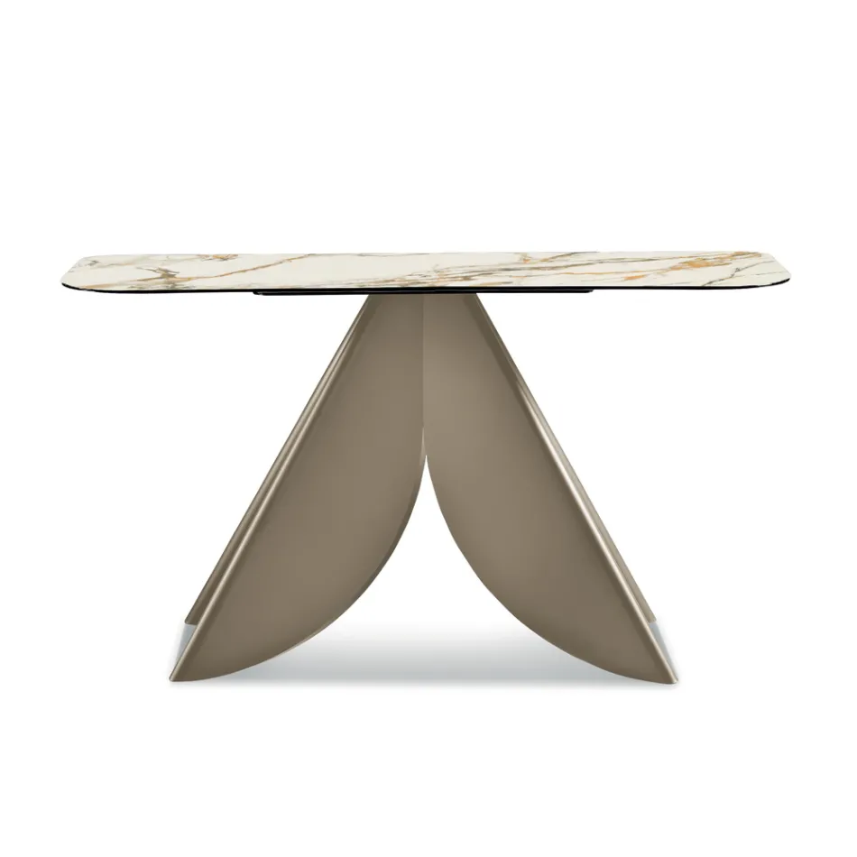 Tavolinë Konsole Metalike Cristina me Sipërfaqe Qeramike me Efekt Mermeri për Dhomën e Ndenjes Viadurini