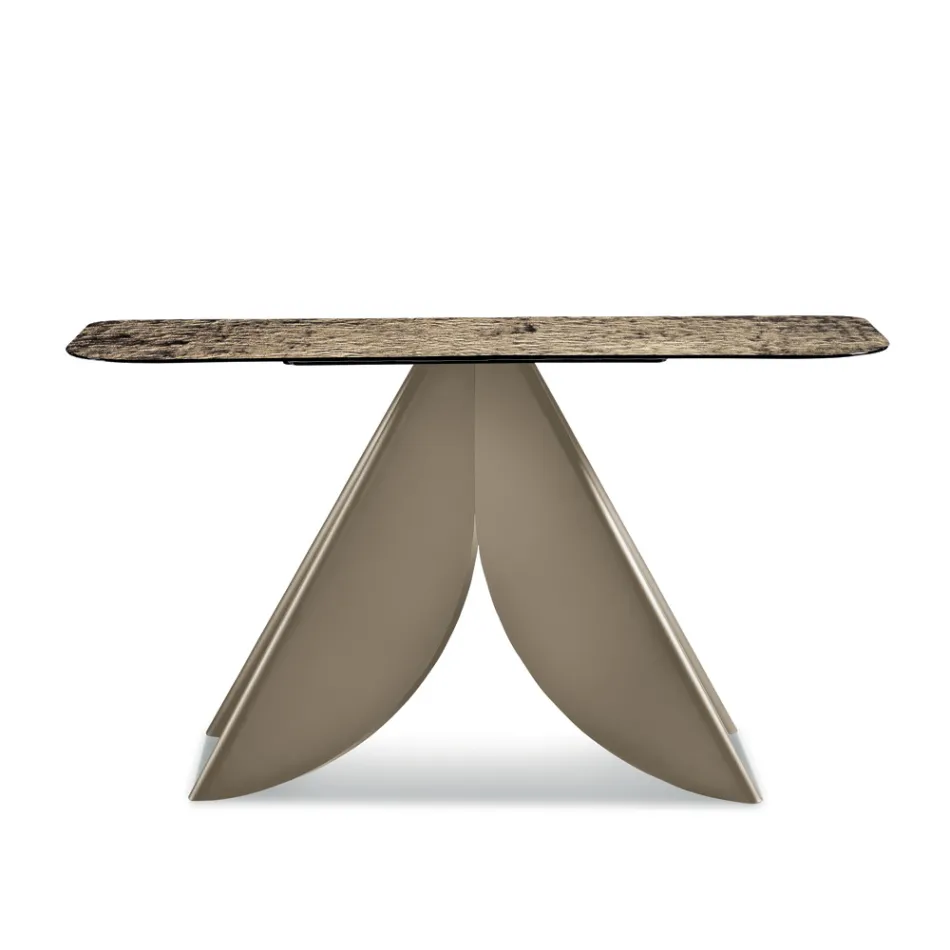 Tavolinë Konsol për Dhomë Ndenjeje prej Metali me Shpinë - Sipërfaqe Xhami të Skuqur të Argjendtë - Cristina Viadurini