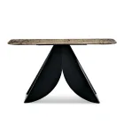 Tavolinë Konsol për Dhomë Ndenjeje prej Metali me Shpinë - Sipërfaqe Xhami të Skuqur të Argjendtë - Cristina Viadurini