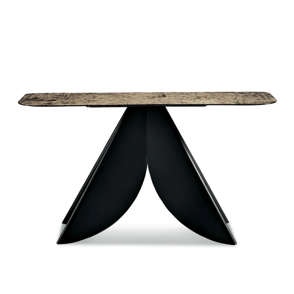 Tavolinë Konsol për Dhomë Ndenjeje prej Metali me Shpinë - Sipërfaqe Xhami të Skuqur të Argjendtë - Cristina Viadurini