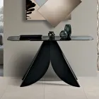 Tavolinë Konsol për Dhomë Ndenjeje prej Metali me Shpinë - Sipërfaqe Xhami të Skuqur të Argjendtë - Cristina Viadurini