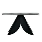 Tavolinë Konsol për Dhomë Ndenjeje prej Metali me Shpinë - Sipërfaqe Xhami të Skuqur të Argjendtë - Cristina Viadurini