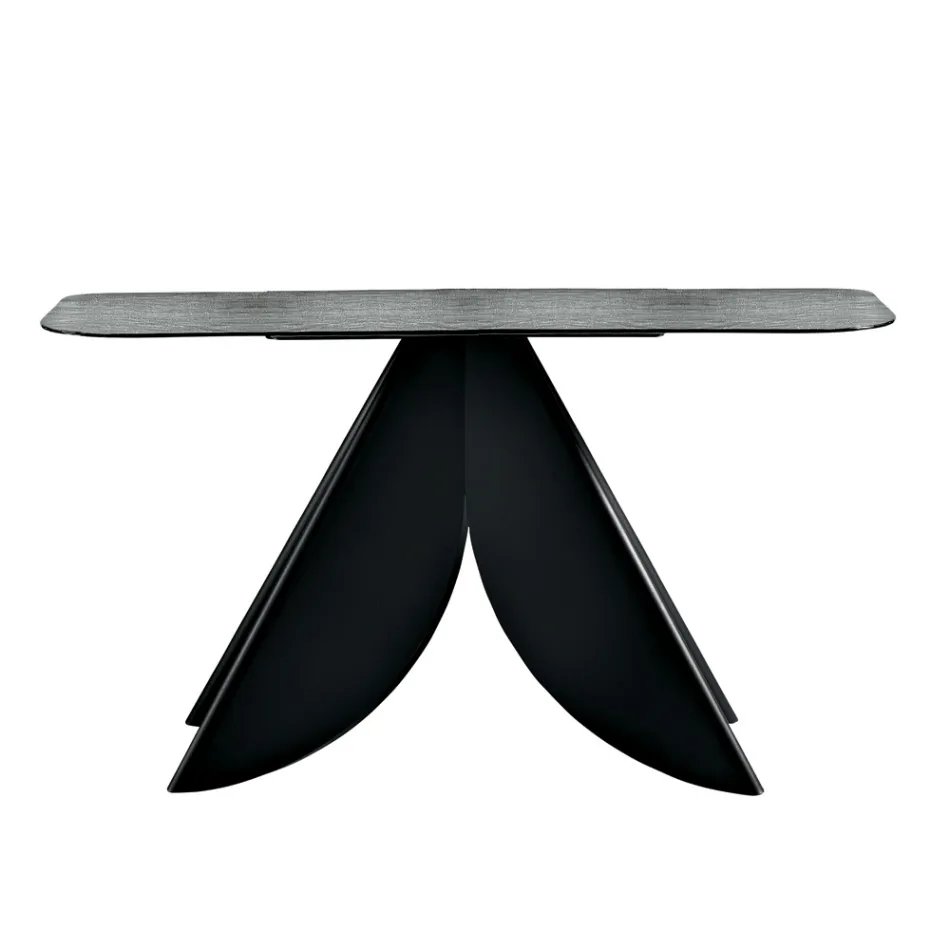 Tavolinë Konsol për Dhomë Ndenjeje prej Metali me Shpinë - Sipërfaqe Xhami të Skuqur të Argjendtë - Cristina Viadurini