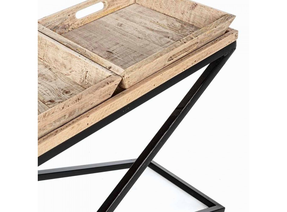 Konsolë në çelik dhe dru mange me tabaka të dizajnit industrial - Grila Viadurini