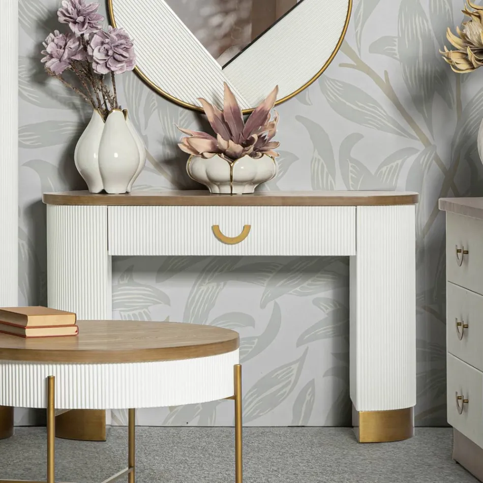 Konsolë druri me majë dhe futje me dizajn dhe sirtar të rrumbullakosur - Rachel Viadurini