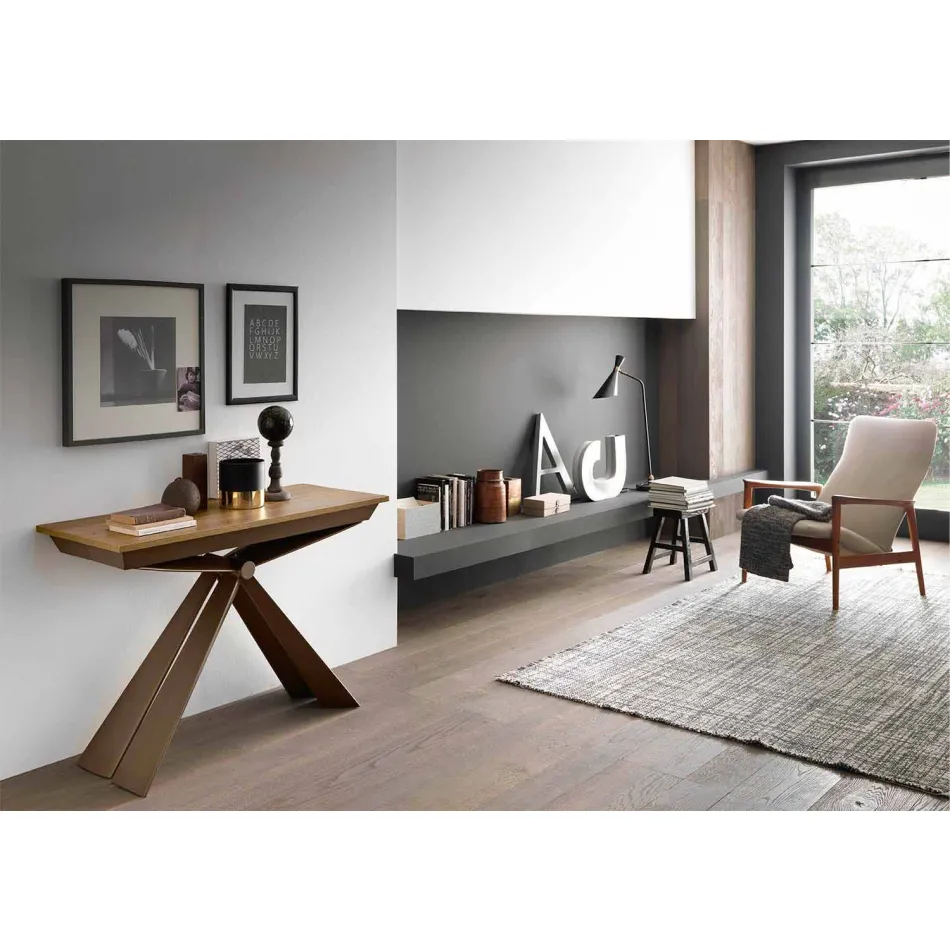 Konsolë në dru dhe metal të zgjerueshëm deri në 295 cm prodhuar në Itali - Timedio Viadurini