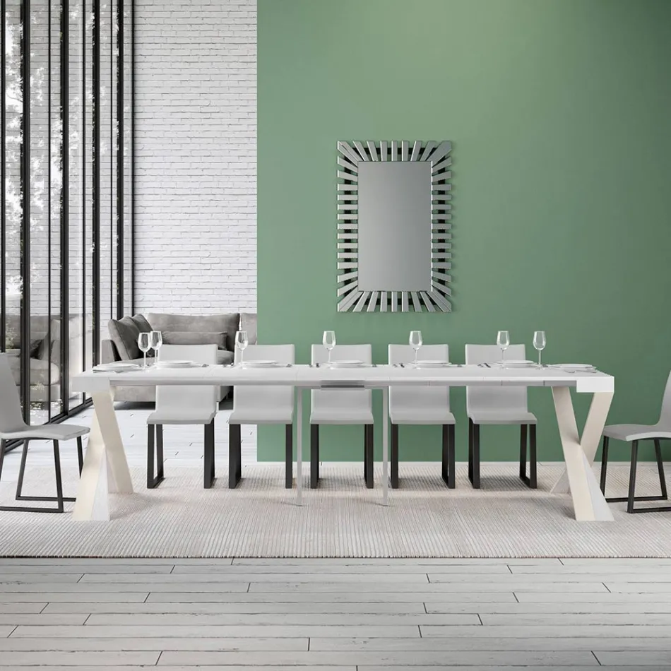 Konzola moderne e zgjatur deri në 300 cm me kornizë të bardhë Prodhuar në Itali - Pasqyrë Viadurini