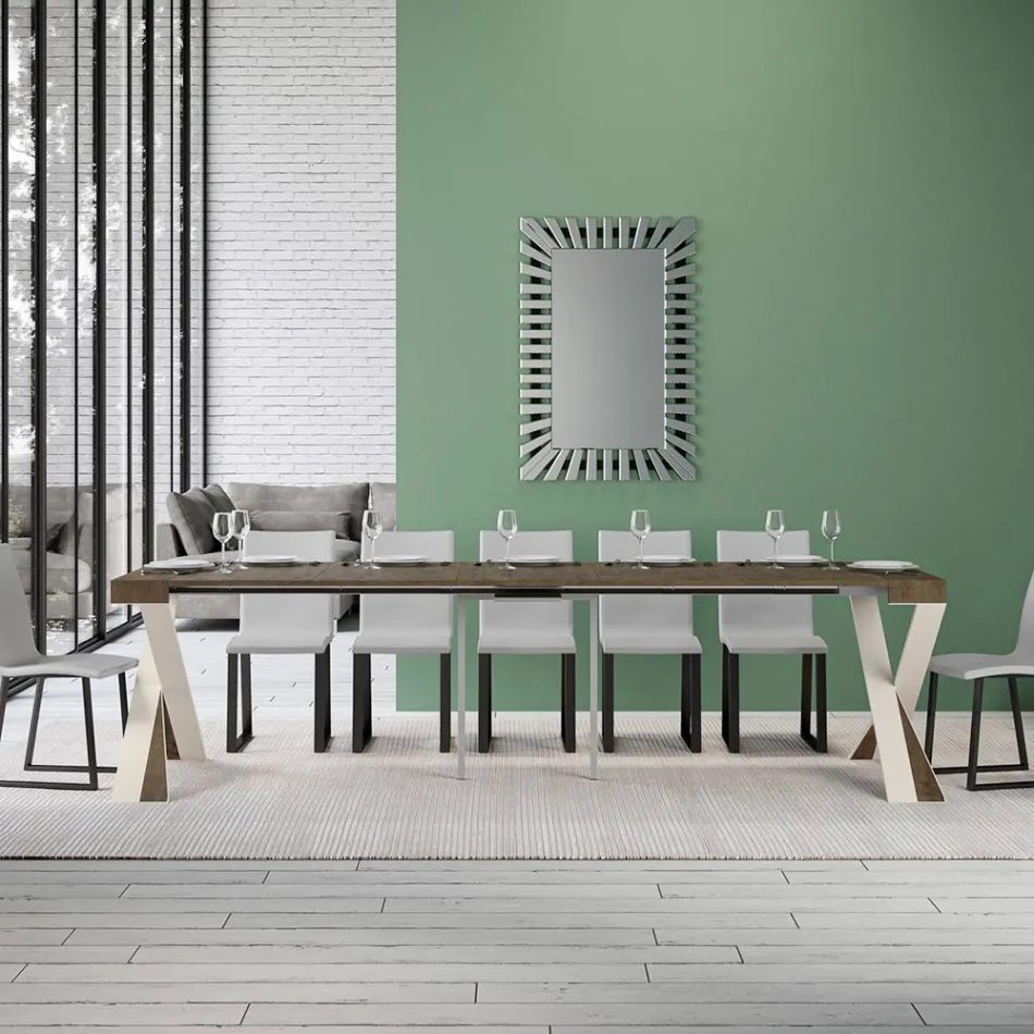 Konzola moderne e zgjatur deri në 300 cm me kornizë të bardhë Prodhuar në Itali - Pasqyrë Viadurini