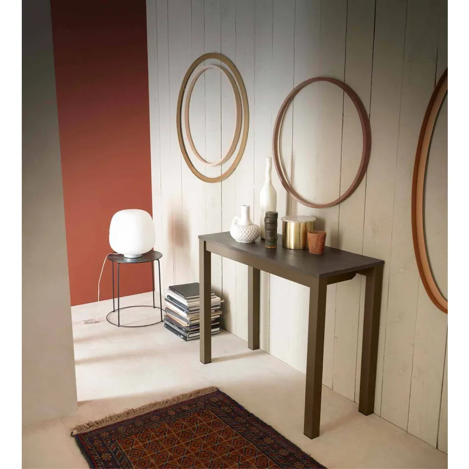 Konsolë moderne e zgjerueshme në dru lisi dhe metal prodhuar në Itali - Nappo Viadurini